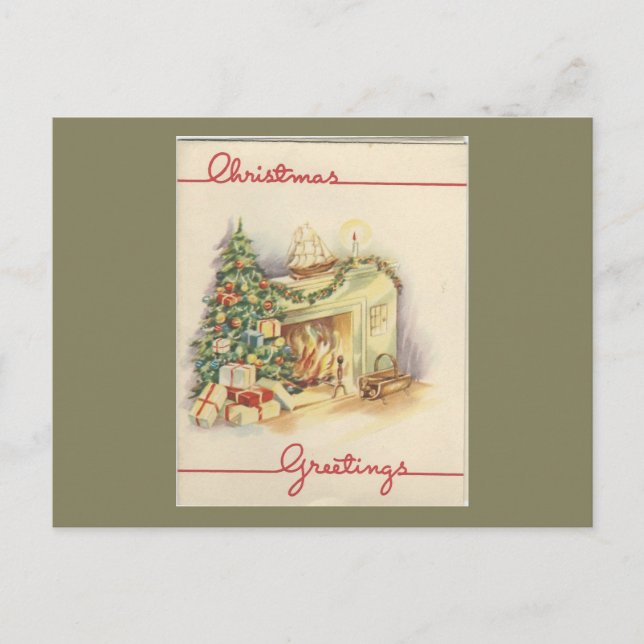 Vintage Christmas Fireplace Card (Front)