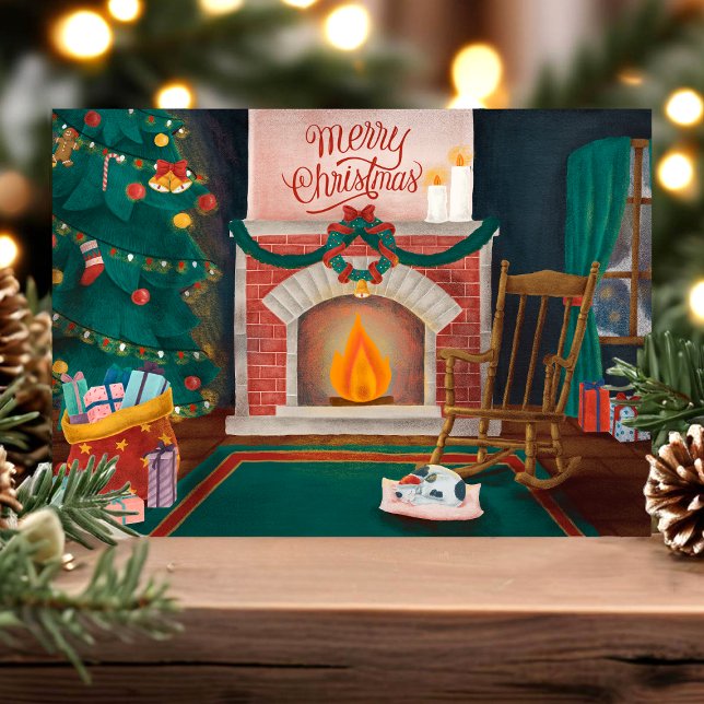 Vintage Christmas Fireplace Scene Holiday Postcard (Creator Uploaded)