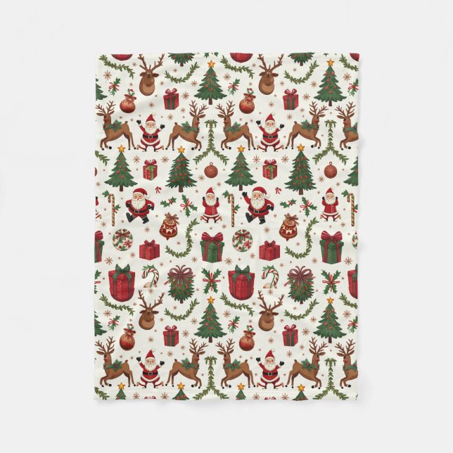 Vintage Christmas Fleece Blanket (Front)