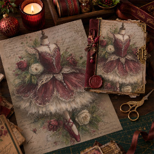 Vintage Christmas Floral Ballerina Decoupage Tissue Paper
