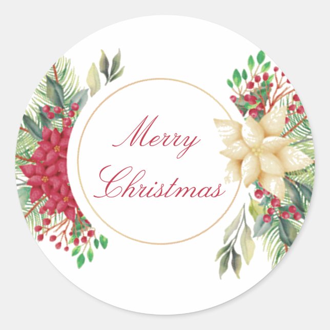 Vintage Christmas floral  Classic Round Sticker (Front)