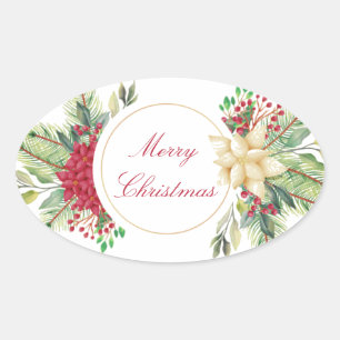 Vintage Christmas floral Oval Sticker