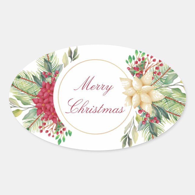 Vintage Christmas floral Oval Sticker (Front)
