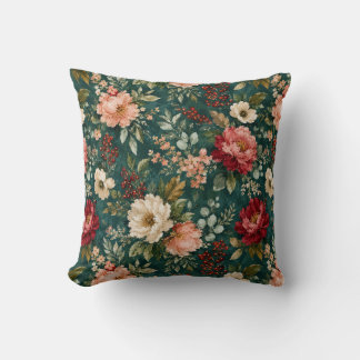 Vintage Christmas Floral Pattern Pillow