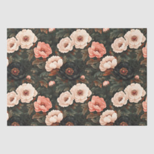 Vintage Christmas Floral Peony Pink & Dark Green Tissue Paper