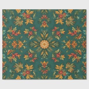 Vintage Christmas Floral Seamless Wrapping Paper