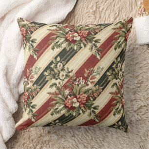 Vintage Christmas Floral Striped (1) Cushion