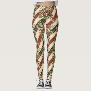 Vintage Christmas Floral Striped (1) Leggings