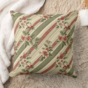 Vintage Christmas Floral Striped (6) Cushion