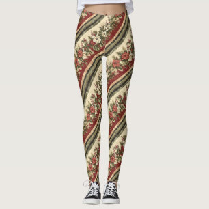 Vintage Christmas Floral Striped (8) Leggings