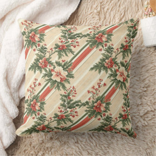 Vintage Christmas Floral Striped (9) Cushion