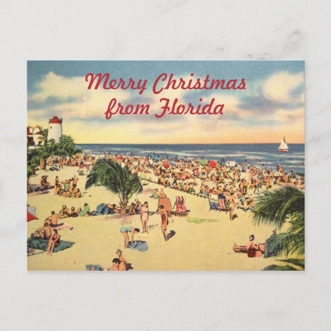 Vintage Christmas Florida Beach Greeting Holiday Postcard (Front)