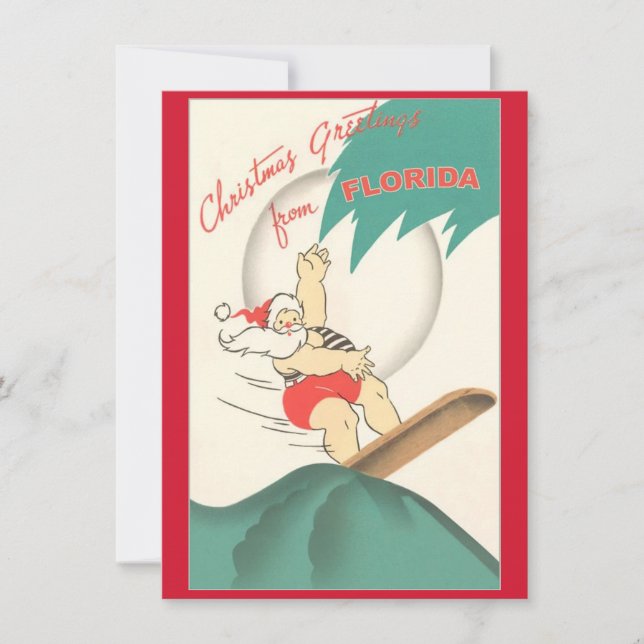 Vintage Christmas Florida Santa Holiday Card (Front)
