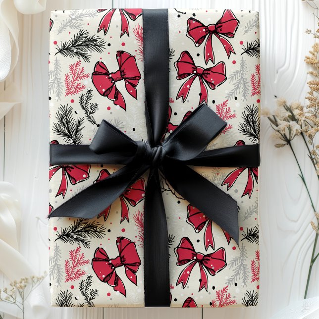 Vintage Christmas Foliage Red Bows Wrapping Paper (Creator Uploaded)