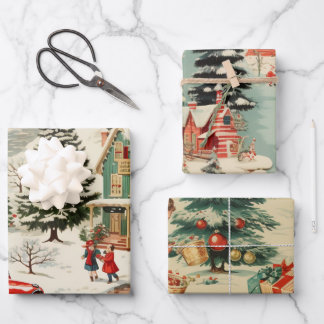 Vintage Christmas Forest Wrapping Paper Sheet