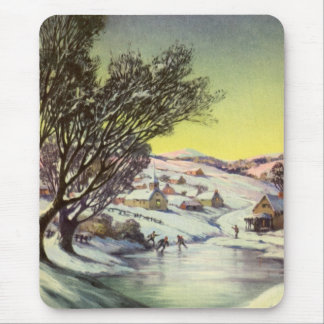 Vintage Christmas,  Frozen Lake with Ice Skaters Mouse Pad