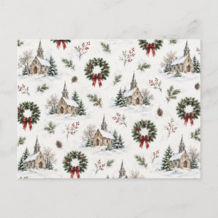Vintage Christmas FT Card OZ 1 – Wreath & Church