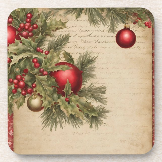 Vintage Christmas Fussy Cut  Coaster (Front)