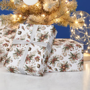 Vintage Christmas Garland and Ornaments Wrapping Paper