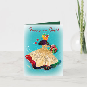 Vintage Christmas gift box gold glitter girl Invitation