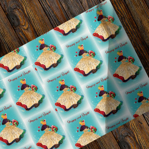 Vintage Christmas gift box gold glitter girl  Wrapping Paper