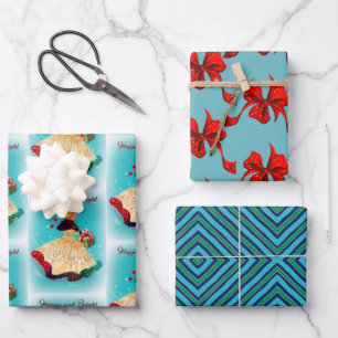 Vintage Christmas gift box gold glitter girl Wrapping Paper Sheet