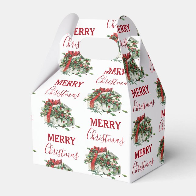 Vintage Christmas Gift Holiday Holly Berries  Favour Box (Front Side)