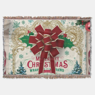 Vintage Christmas Gift Wrapping Paper Throw Blanket