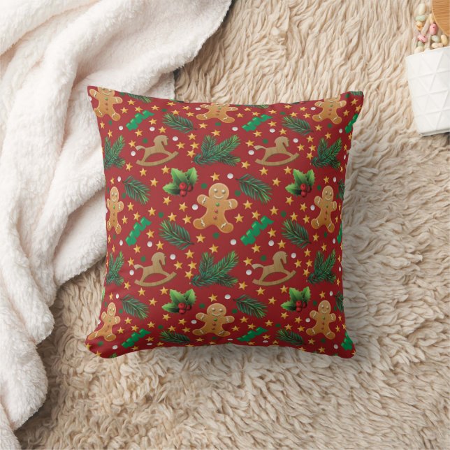 Vintage Christmas Gingerbread pattern throw pillow (Blanket)