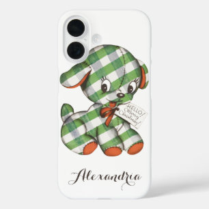 Vintage Christmas Gingham Puppy Dog Stuffed Animal iPhone 16 Case