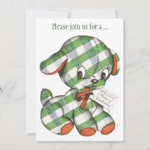 Vintage Christmas Gingham Puppy Party Invitation