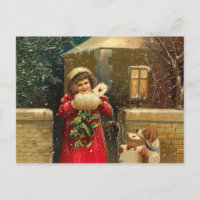 Vintage Christmas girl and dog