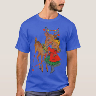 Vintage Christmas Girl and Reindeer T-Shirt