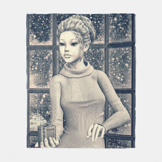 Vintage Christmas Girl - Beautiful Holiday Present Fleece Blanket