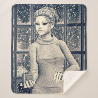 Vintage Christmas Girl - Beautiful Holiday Present Sherpa Blanket
