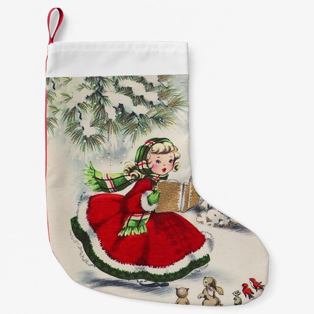 Vintage Christmas Girl Christmas Stocking (Front)