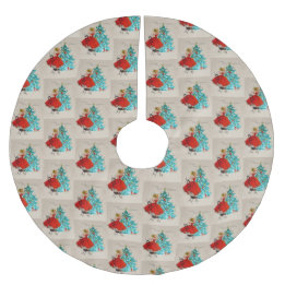 Vintage Christmas Girl Decorating Tree Brushed Polyester Tree Skirt