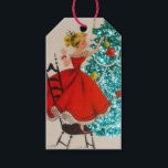 Vintage Christmas Girl Decorating Tree Gift Tags<br><div class="desc">Cute Retro Vintage Christmas Girl Decorating Tree Holiday Gift Tag.</div>