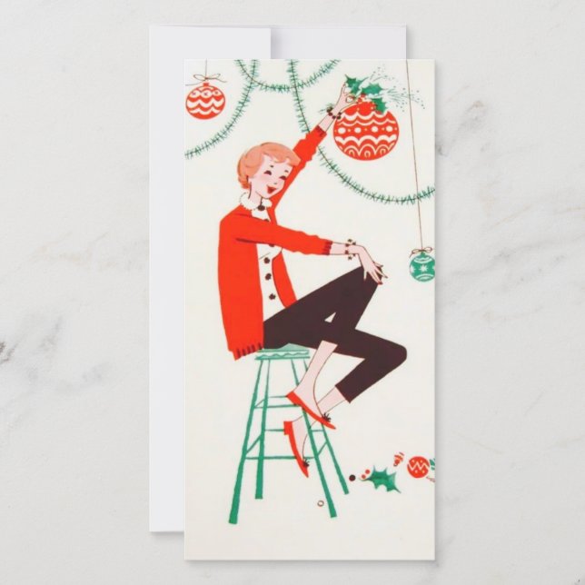 Vintage Christmas Girl Holding Ornaments Holiday C (Front)