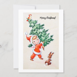 Vintage Christmas Girl Holiday Card
