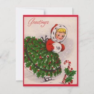 Vintage Christmas Girl Holiday Card