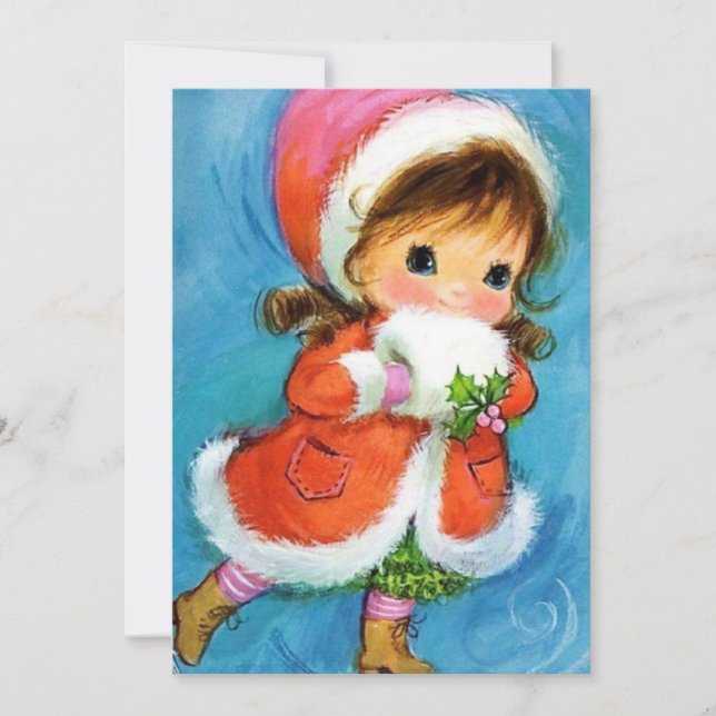 Vintage Christmas Girl Ice Skating Holiday Card (Front)
