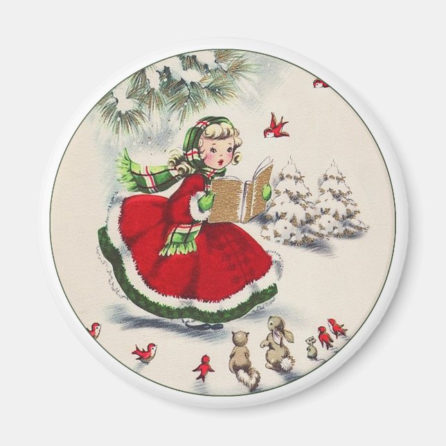 Vintage Christmas Girl Magnet (Front)