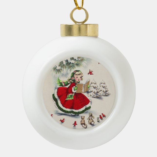 Vintage Christmas Girl Snowflake Framed Ornament (Front)