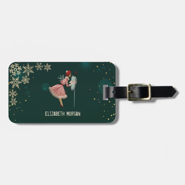 Vintage Christmas Girl, Snowflakes   Luggage Tag (Front Horizontal)