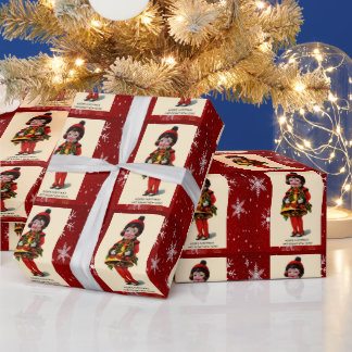 Vintage Christmas Girl, Snowflakes Wrapping Paper