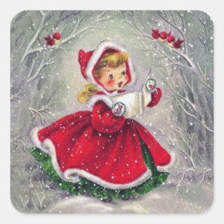 Vintage Christmas Girl  Square Sticker