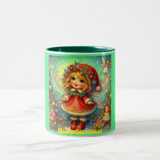 VINTAGE Christmas GIRL~ Two-Tone Coffee Mug