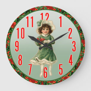 Vintage Christmas Girl Wall Clock