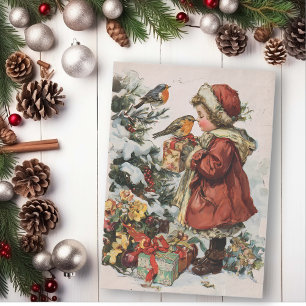 Vintage Christmas Girl with Bird Tissue Paper